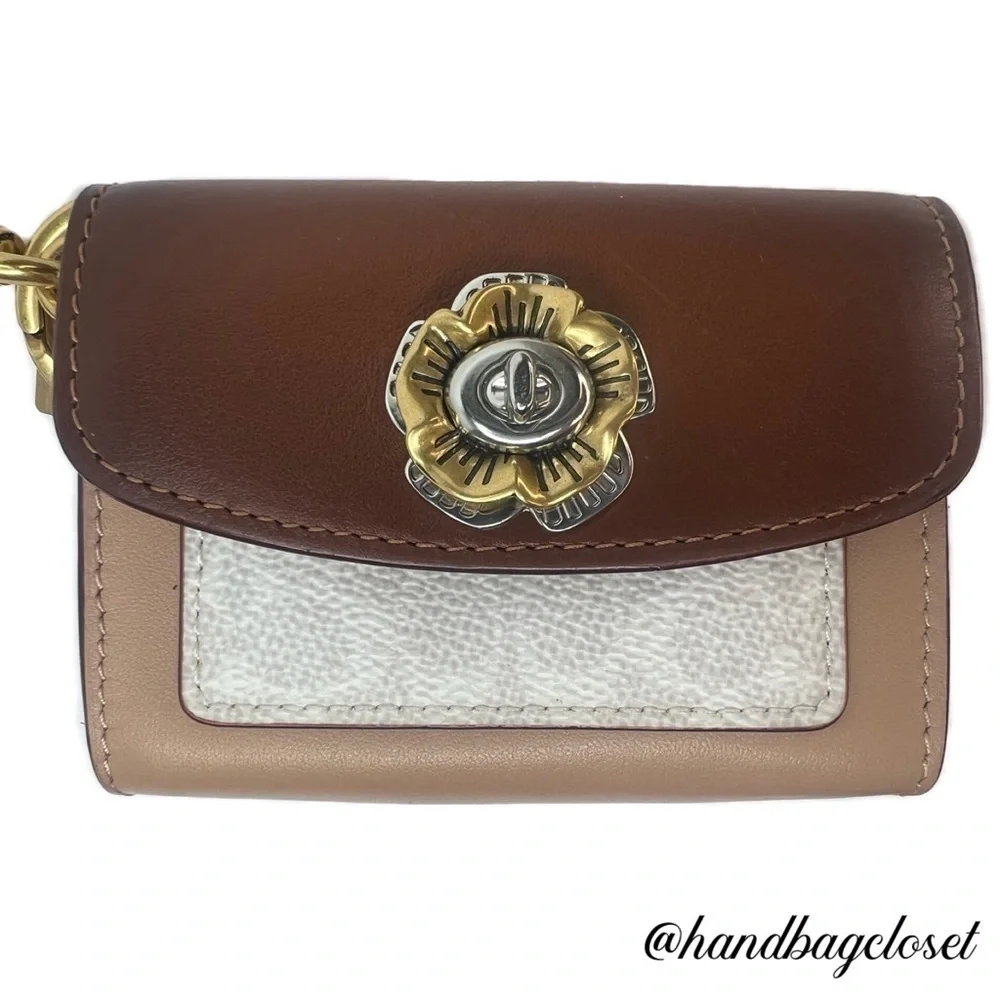 COACH Tea Rose Mini Parker Card Case Key Pouch With Snakeskin Detail Bag